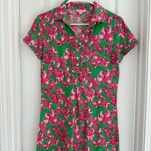 Lilly Pulitzer Ruffle Shirt Dress - Pink & Green Floral - Size Small